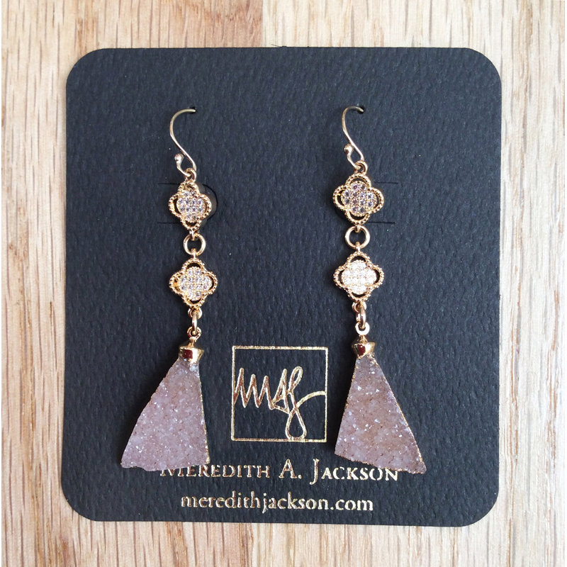 Quatrefoil and Pink Druzy Earrings